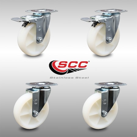 Service Caster 5 Inch SS Nylon Wheel Swivel Top Plate Caster Total Lock Brakes SCC, 2PK SCC-SSTTL20S514-NYS-2-S-2